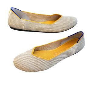 Rothy's The Flat Dandelion Triple Stitch Women 11.5 Shoe Yellow Grey White Flats